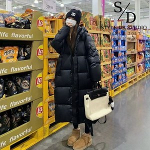 스타일닥터 여성용 패션 겨울 롱패딩 블랙 보온과 후드 패딩 점퍼 데일리 넉넉한 오버핏 누빔 패딩 코트 여성 두꺼운 롱 패딩 점퍼